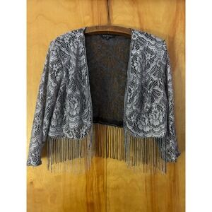 Marina Eveningwear Shrug-Silver Lace With Fringe-Club-Sz L